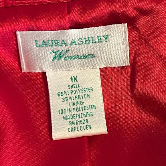 Laura Ashley Woman Jacket 1X Red Blazer Button Front Textured Long Sleeve Lined - Picture 7 of 8